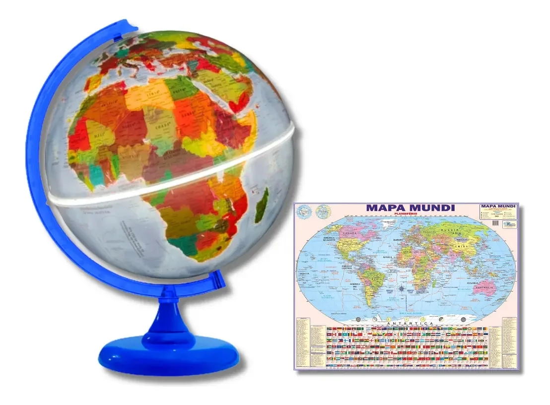 Globo de Mesa Libreria Mondo de 30 cm Físico e Político com Luz