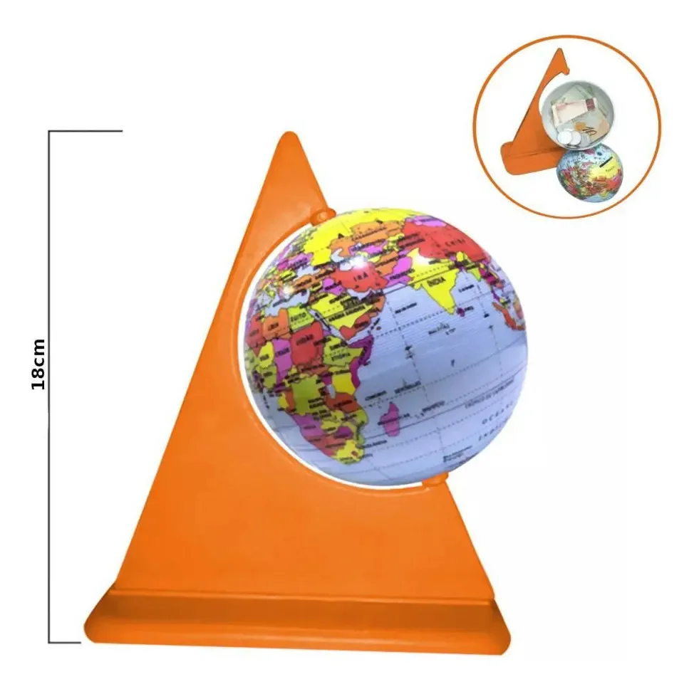 Globo Terrestre Político 10cm Com Base Triangular Laranja