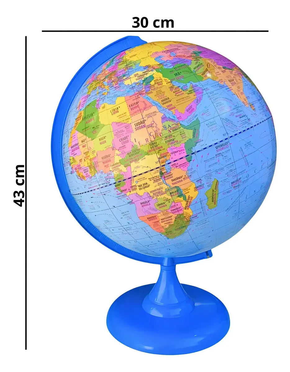 Globo Terrestre Político Bilingue 30cm Giratório Libreria Azul Plástico