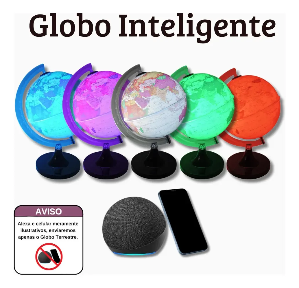 Globo Terrestre de Mesa Luminoso com Luz Libreria 21cm Multicolor