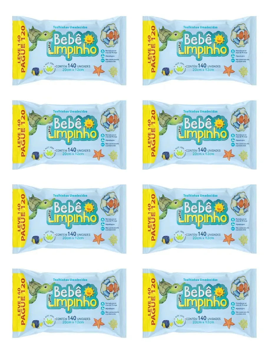 Kit 08un Lenços Umedecidos Bebe Limpinho 140un Cimed