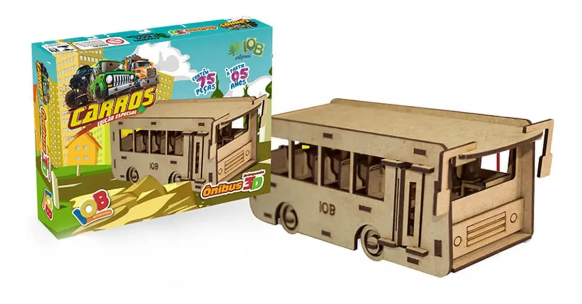 Quebra Cabeça 3d Ônibus Brinquedo Educativo Madeira 75 Peças