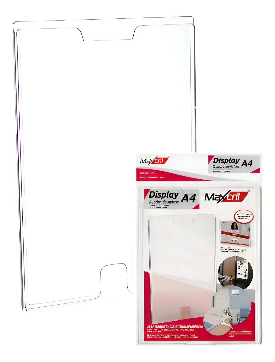Kit Com 12 Displays Acrílico Parede Folha A4 Fundo Vertical Cristal