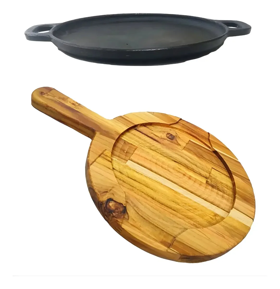Kit 5 Tábuas Redondas Fundição Santana Ferro Fundido Com Alça 27cm Preto
