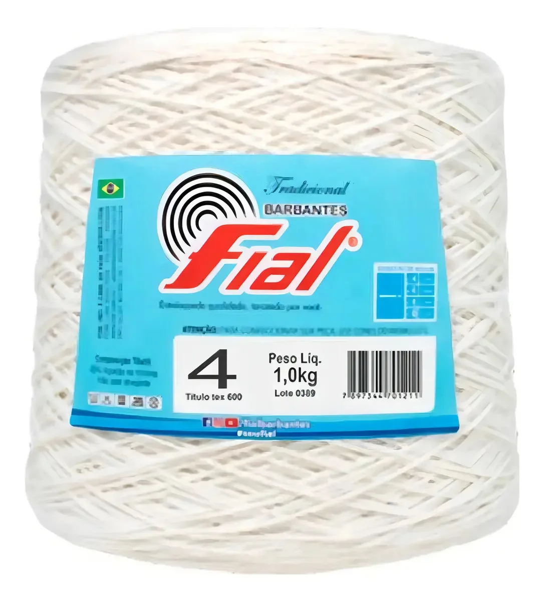 Linha Fial Cru 1kg Em Cone Cor Branco 1,0kg
