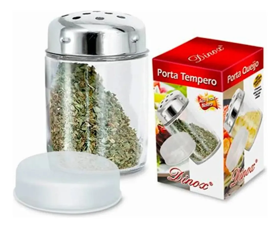 Porta-temperos Vidro Com Tampa Aço Inox 150ml Dinox