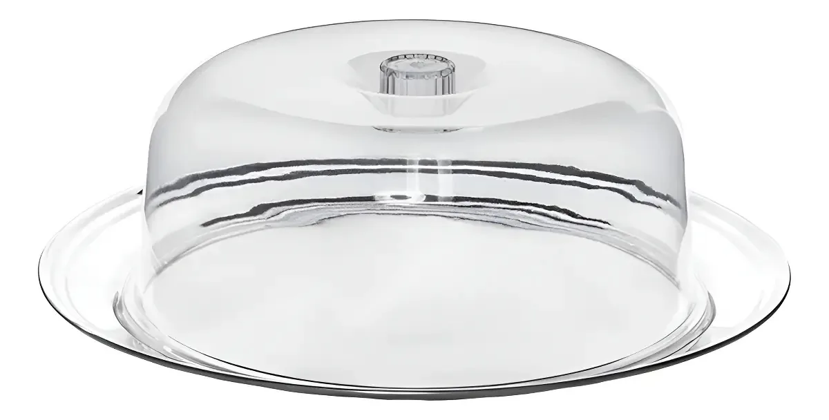 Porta Bolos Circular Kadê Aço Inox Cúpula Acrílico Tampa Transparente