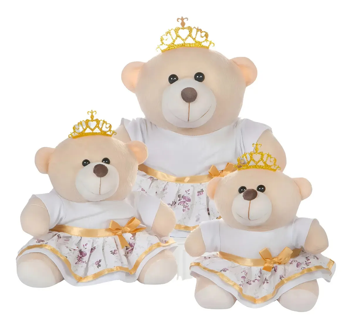 Trio Ursinhas Pelúcia Le Pelúcias Decoração Quarto Festa 25cm