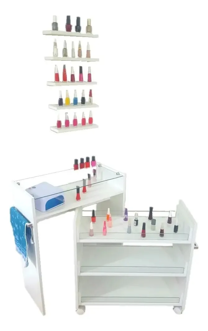 Balcão Mesa Manicure Carrinho Tampo E Vidro Aparador