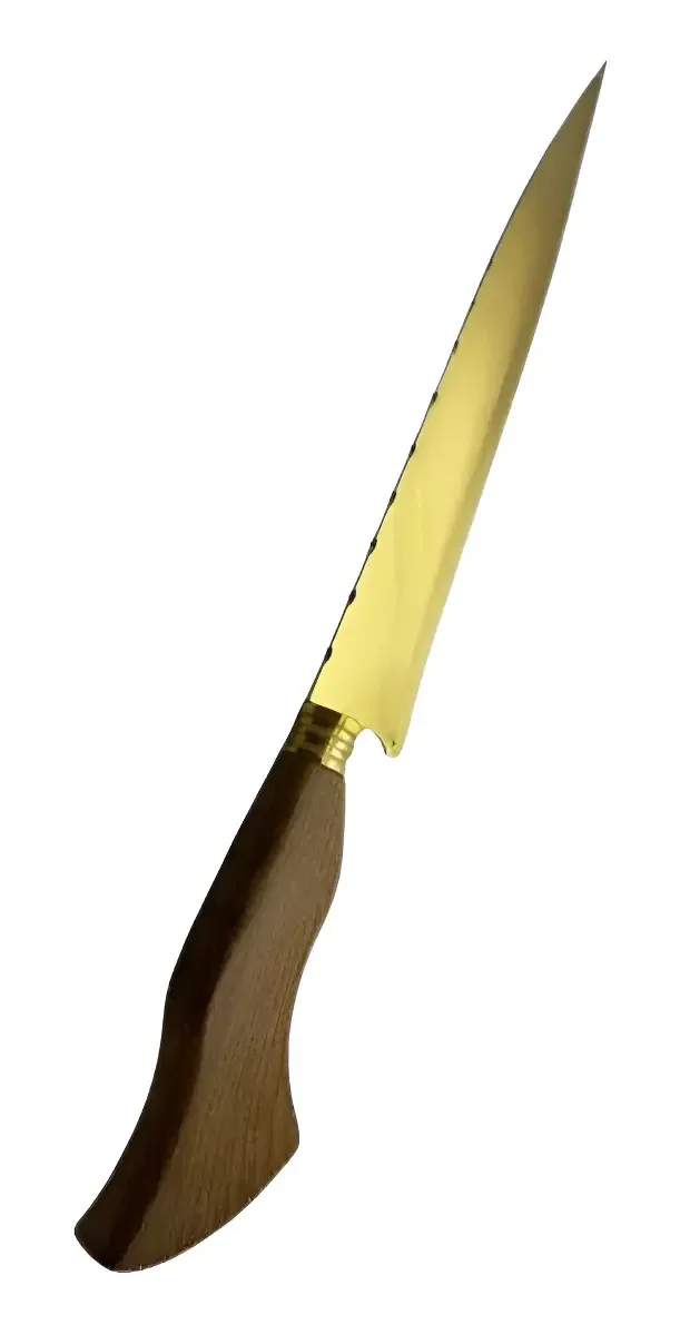 Faca De Churrasco Dourada 10 Polegadas Coleção Fineza Cabo Marrom