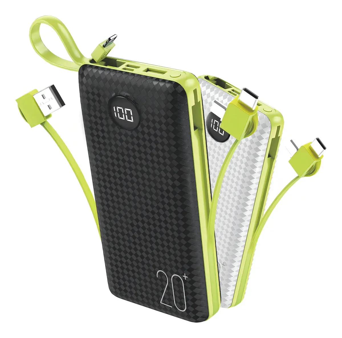 Carregador Portátil 20000mAh A'Gold Power Bank com LED e Cabos Inclusos