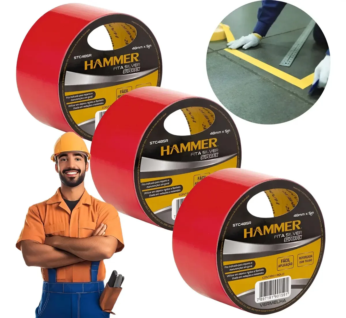Kit 3 Fitas Demarcação Solo 48mmx15m Super Fixação Vermelho