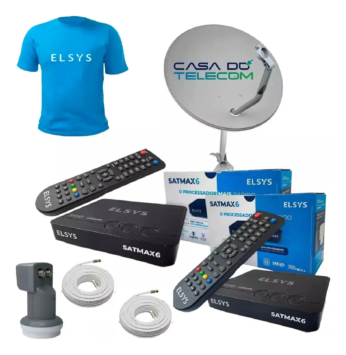 Kit parabolica digital 5g satmax6 2 pontos completo Elsys