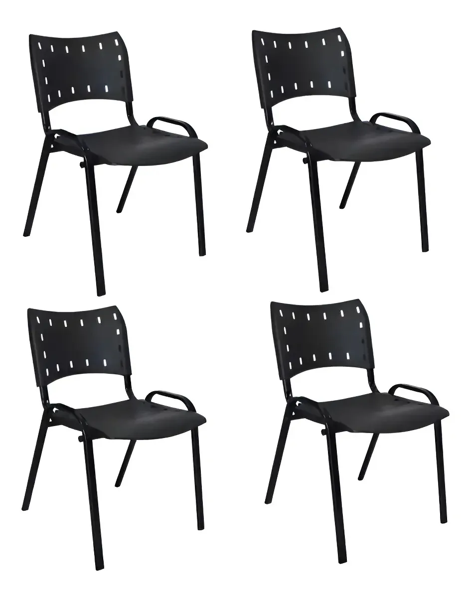 Lorenttistore Cadeira Iso Assento/ Encosto Preto Base Preta - Kit Com 4
