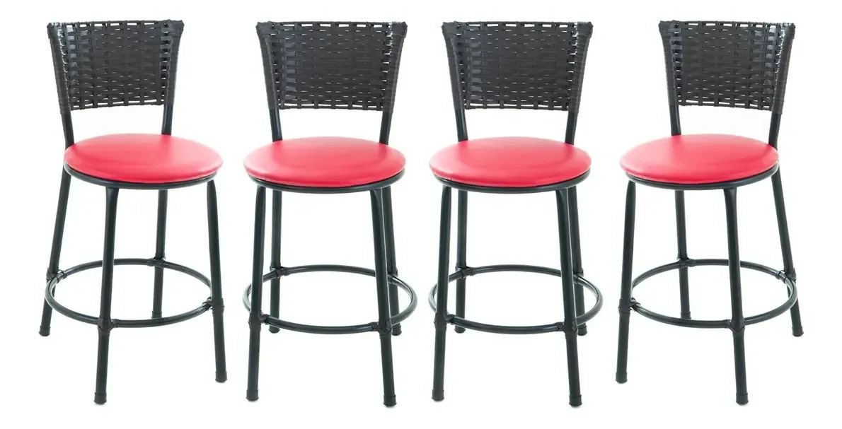 Kit 4 Banqueta Baixa Junco Tabaco Estilo E Conforto Cor Vermelho