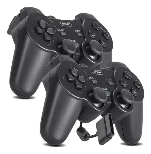 2 Controles Compatível Ps2 Joystick Com Fio Analógico Cor Preto