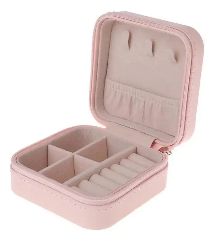Porta Jóias Viagem Couro Estojo Rosa Portátil - Jerry