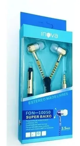 Fone Ouvido Ziper Com Fio Microfone Fon10050 Inova