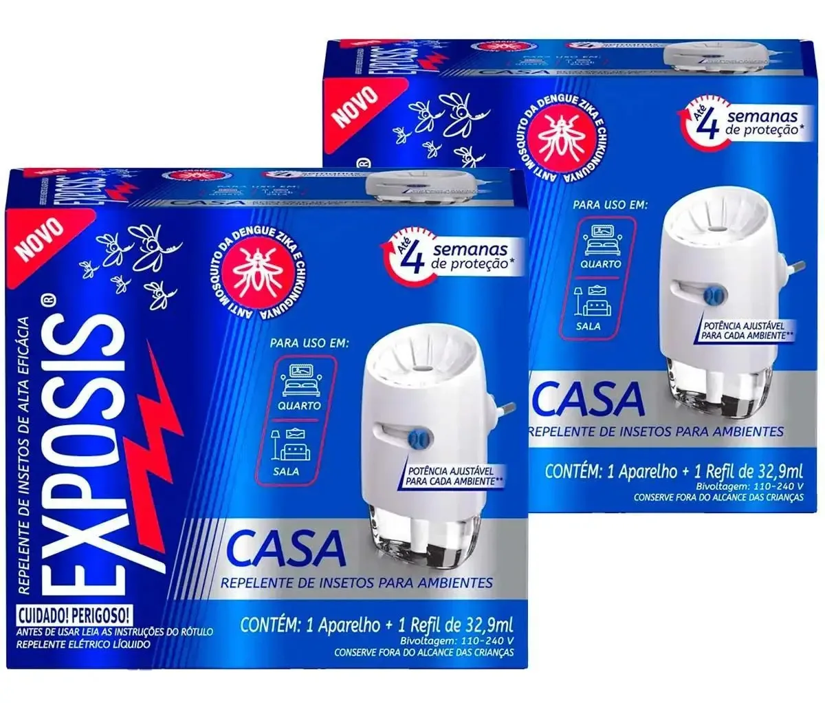 2 Aparelhos Repelente Elétrico + Refil Exposis Casa 32,9ml