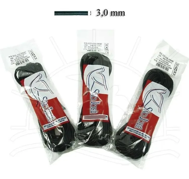 Elástico Roliço Preto Elásticos São José 3mm 10m Poliéster Látex