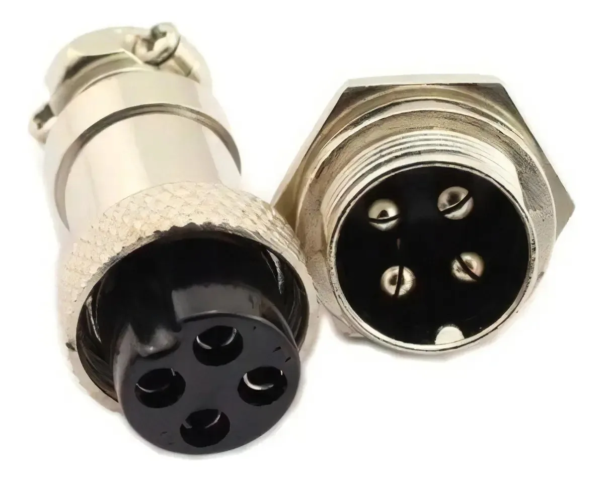 2 Conector Aviação Mike 4 Vias Gx16 4 - Macho E Femea Pront