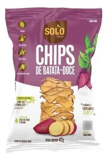 Chips De Batata Doce Vegano 42g Solo Snacks Kit Com 5 Unid