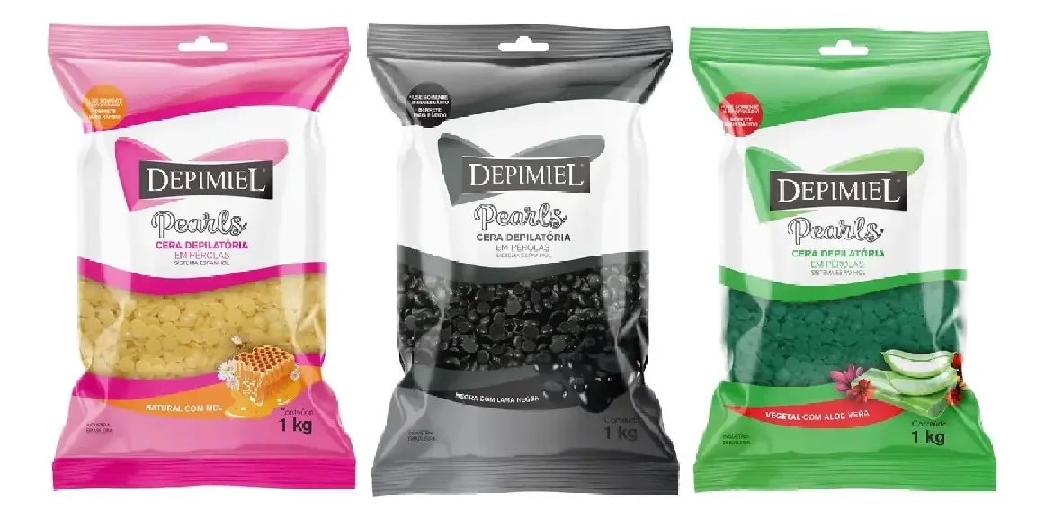 3 Ceras Depilatorias 1kg Depimiel Mel/negra/vegetal Pérolas