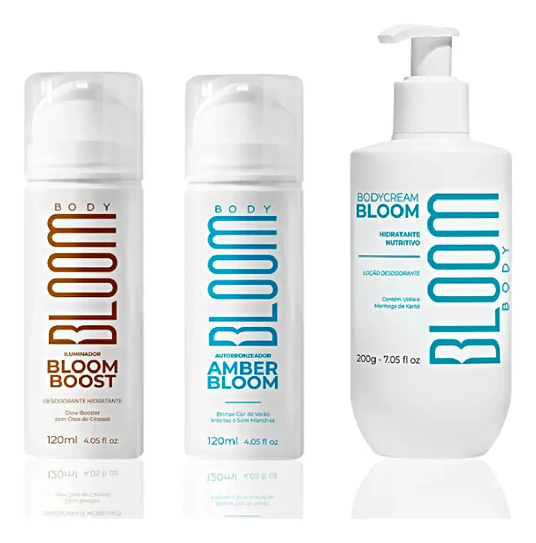 Kit Bronzeador Bloom de Corpo Com Autobronzeador, Iluminador e Creme Hidratante