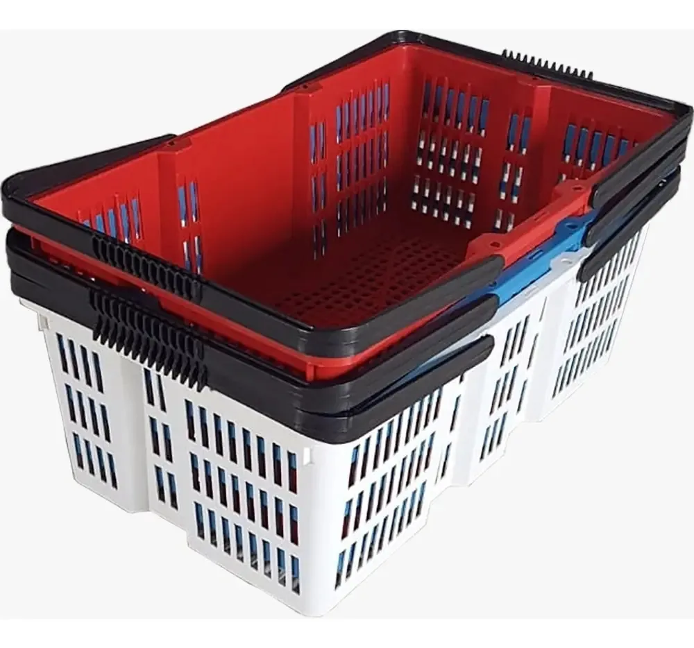 Cesta Plástica De Supermercado Com Alça Ideal Para Compras Cor Vermelho
