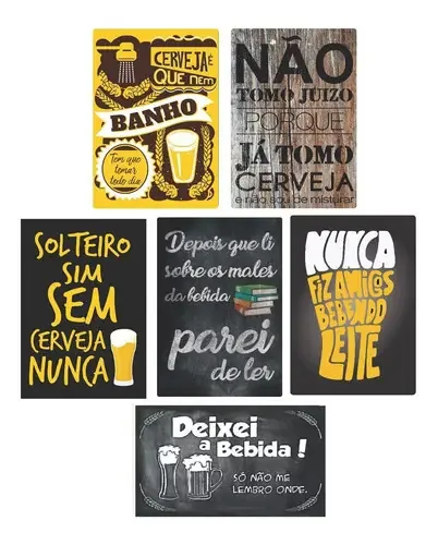Kit 6 Placas Decorativas Bebidas Frases Cerveja