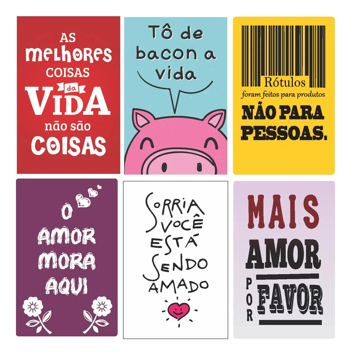 Kit 6 Placas Decorativas Frases Diversas Amor Rótulos Sorria