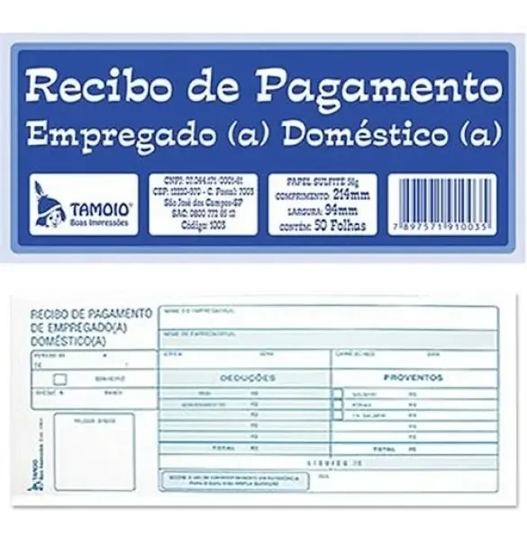 Bloco Recibo De Pagamento Empregado Doméstico 50 Fls Tamoio