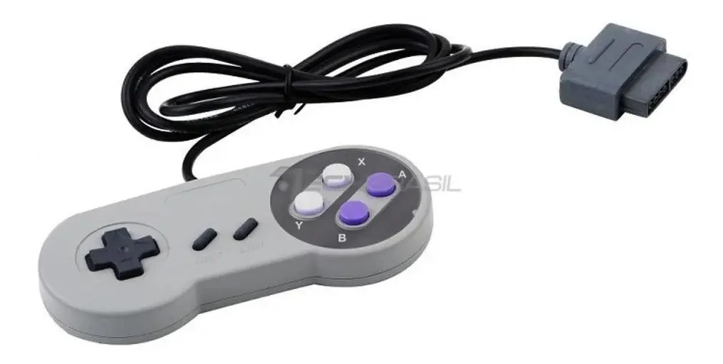 2 Controles Joystick para Super Nintendo SNES Cinza