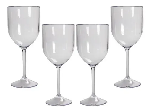 Kit 4 Taças Vinho Transparente Acrílico