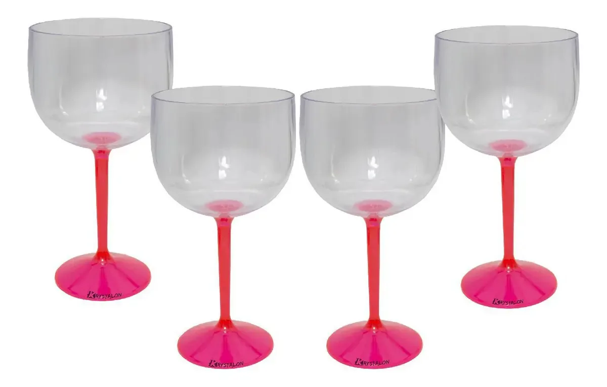 Kit 4 Taças Gin Haste Rosa Acrílico