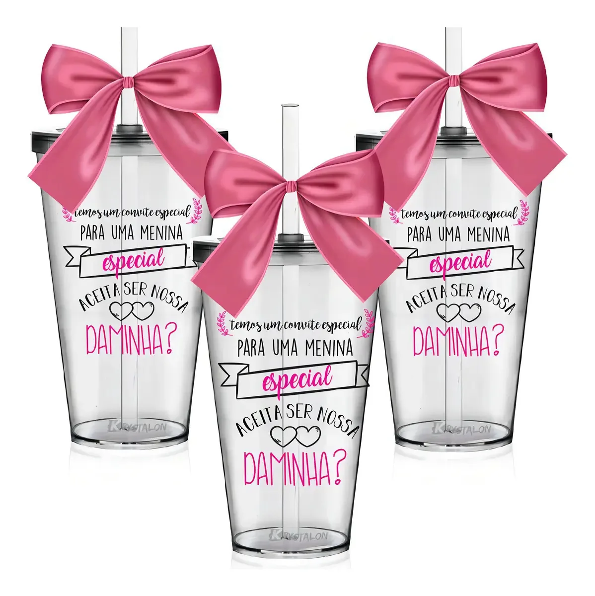 Copo Convite Casamento 550ml KrystalON Acrílico Transparente 3un