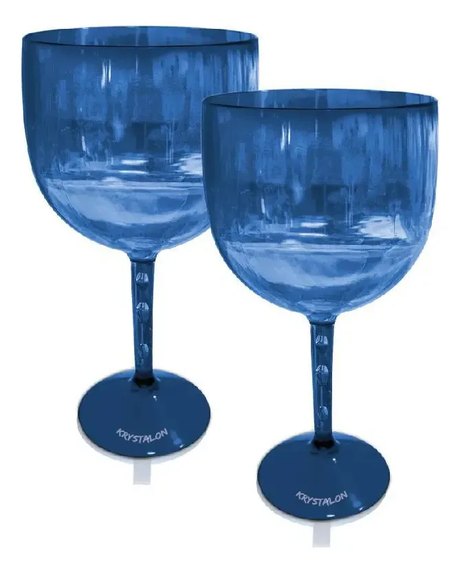 Kit 2 Taças Gin Azul Translúcido Acrílico Poliestireno