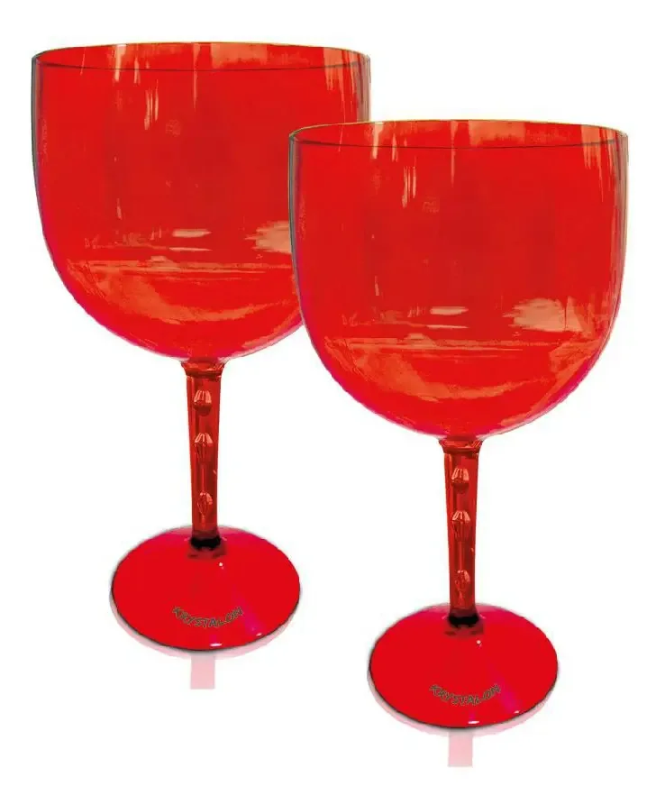 Kit 2 Taças Gin Vermelho Translúcido Acrílico Poliestireno