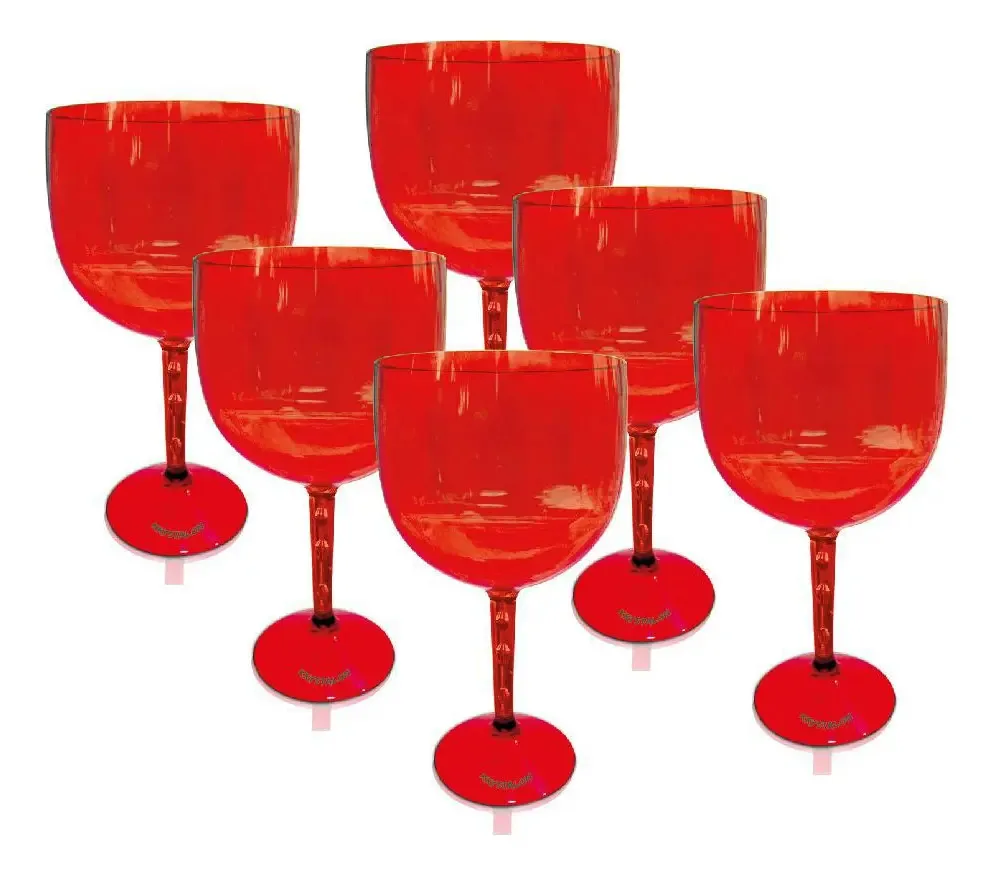 Kit 6 Taças Gin Vermelho Translúcido Acrílico Poliestireno