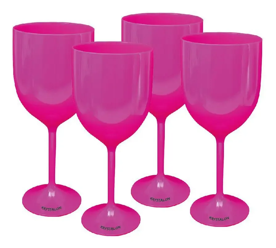 Kit 4 Taças Vinho Rosa Acrílico Poliestireno