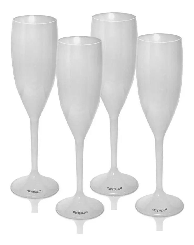 Kit 4 Taças Champagne 170ml Branco Acrílico
