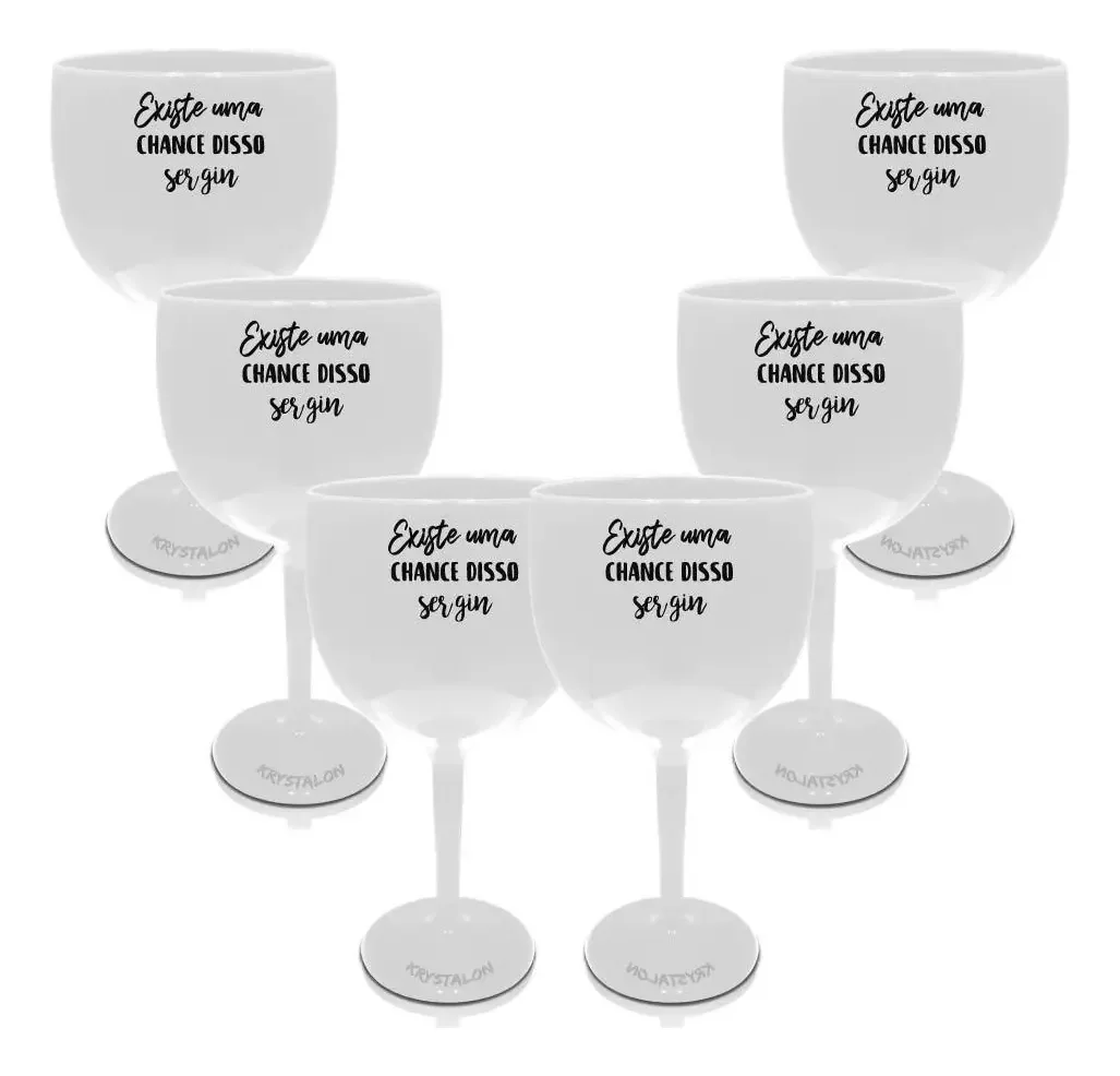 Kit 6 Taças Gin Brancas Acrílico Personalizadas