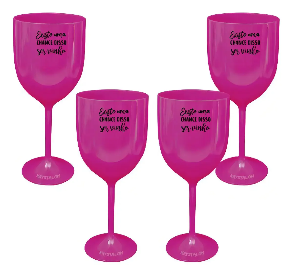 Kit 4 Taças Vinho Rosa Acrílico Personalizadas