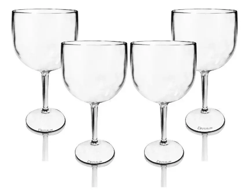 Kit 4 Taças Gin Acrílico 550ml KrystalON Transparente para Vinhos e Coquetéis