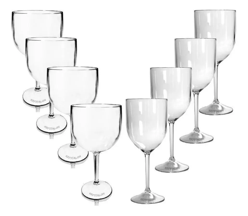 Kit 4 Taças Gin E 4 Taças Vinho Acrílico Ps Transparentes Cor Transparente