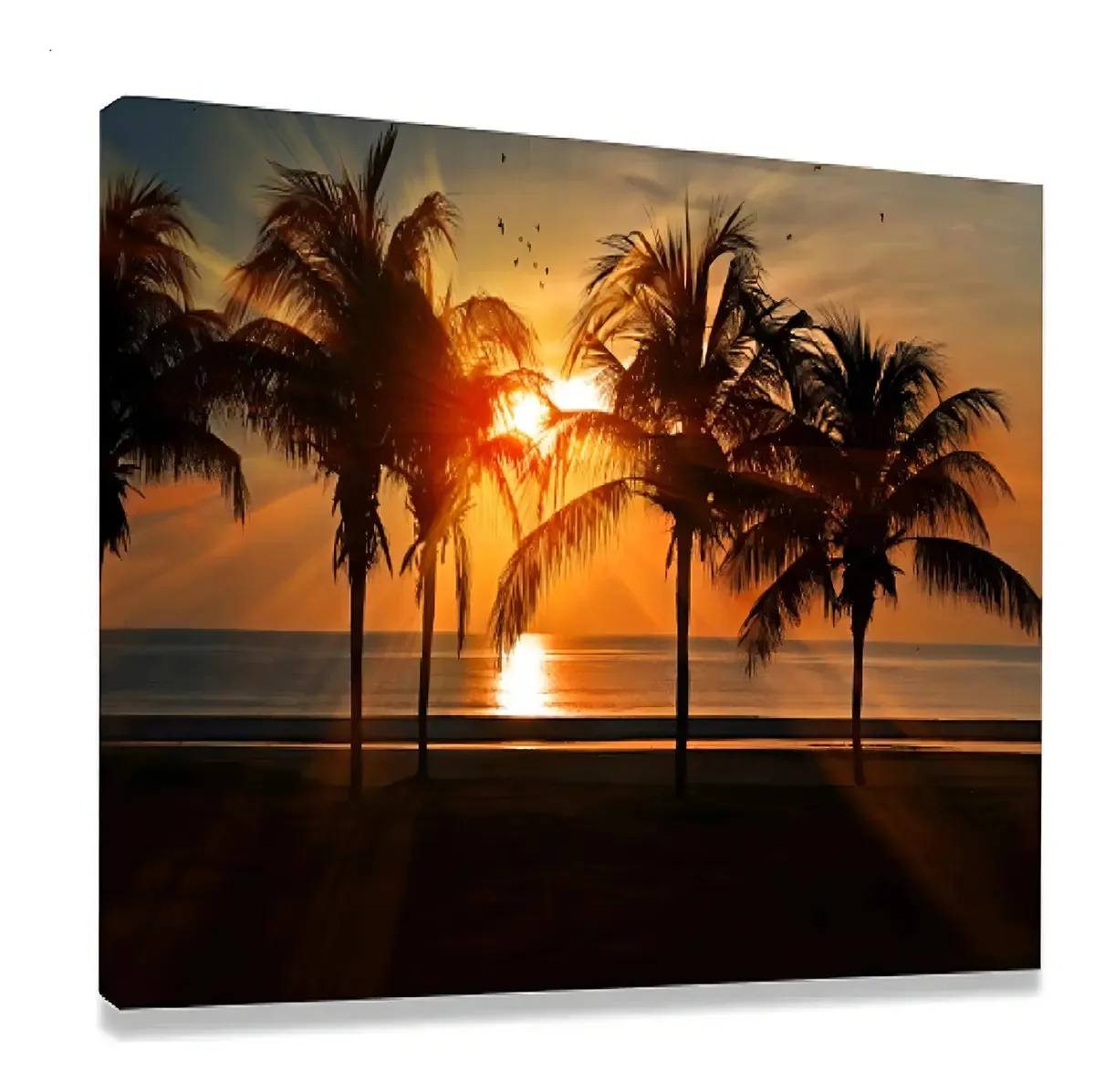 Quadro Decorativo Em Tela Sala Quarto Pôr Do Sol Coqueiros