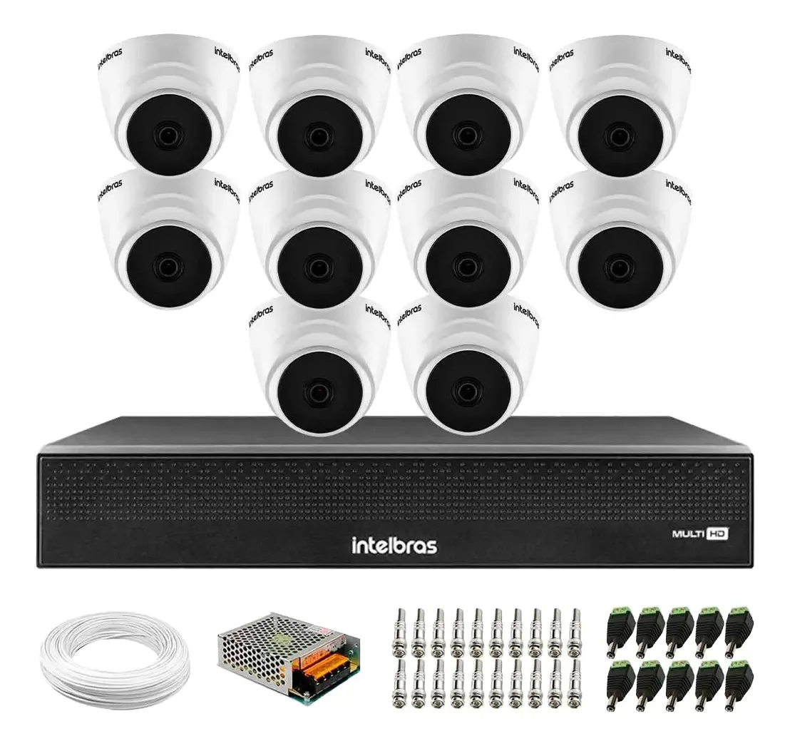 10 Câmeras Intelbras Vhl 1220d Infra 20m Dvr Intelbras 3116c Branco
