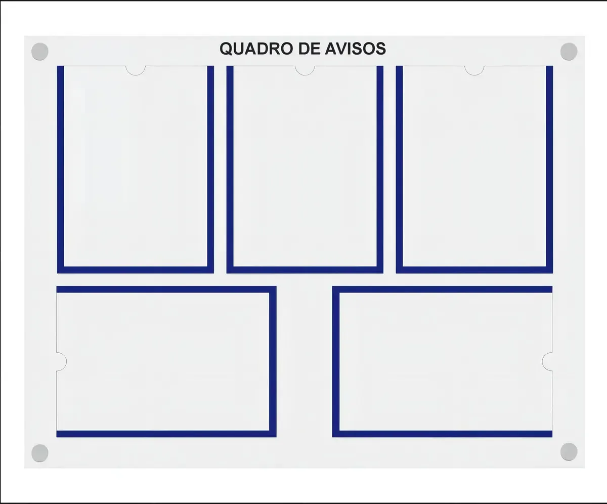Quadro De Aviso E Gestão Com 5 Displays A4 Acrílico 2 Azul