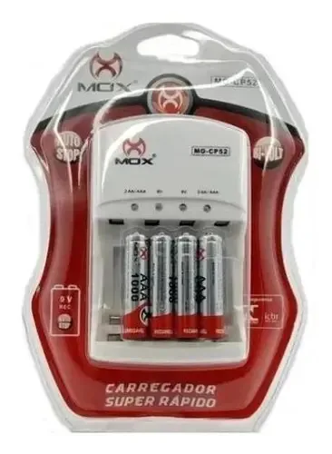 Carregador De Pilha C 4 Pilhas Palito Aaa Recarregável Mox