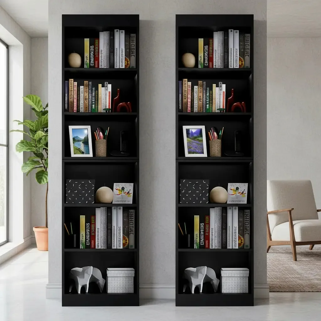 Estante 5 Prateleiras Alta Para Livros E Pastas - Bonatto 2 Unidades Preta